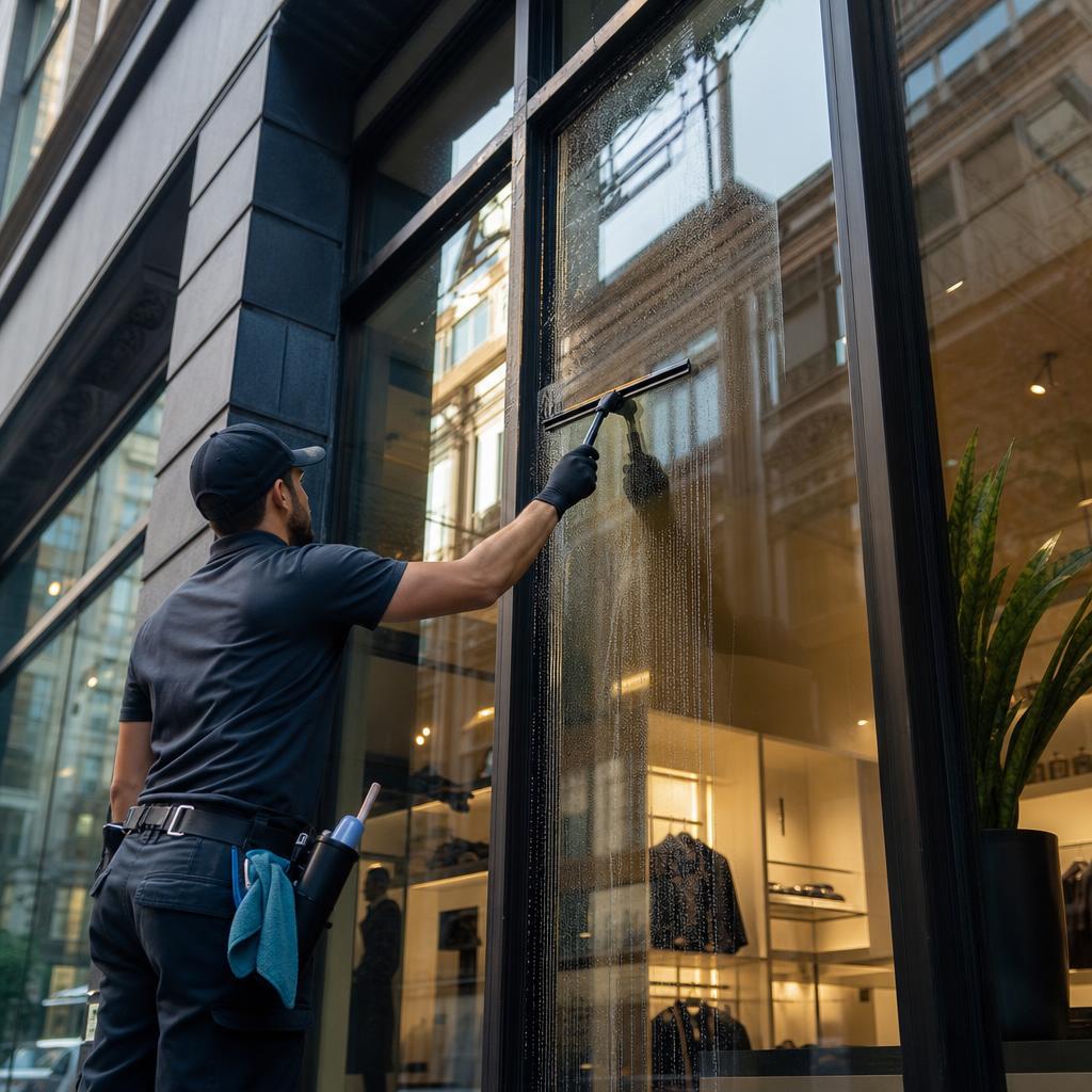 Storefront window cleaning
